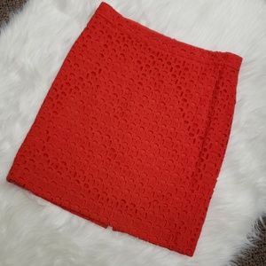 J. Crew No.2 Red Eyelet Pencil Skirt Size 10P